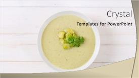  Presentation with white plate - Theme featuring plate-of-vegetable-soup background and a sky blue colored foreground