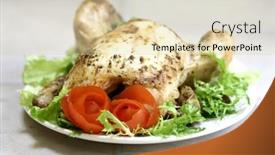  Presentation with served - Cool new PPT layouts with plate of whole roast chicken served with tomato roses and salad leaves backdrop and a lemonade colored foreground