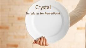  Presentation with hand holding pencil - PPT theme consisting of plate on a brick wall background and a lemonade colored foreground