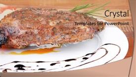  Presentation with shoulder - Colorful PPT theme enhanced with plate on wood grilled shoulder on plate with chives and tomato served on white plate backdrop and a coral colored foreground