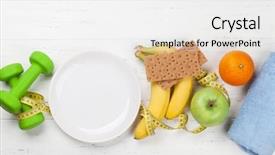  Presentation with healthy food - Slide set featuring plate on wooden table top background and a white colored foreground