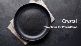  Presentation with flat - Presentation design with plate over kitchen table food background and a dark gray colored foreground
