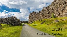  Presentation with parliament - Slide deck consisting of tectonic plate - location of althing the oldest background and a gold colored foreground