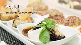  Presentation with tapas - PPT theme with plate with a creative fish tapas dish background and a lemonade colored foreground