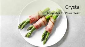  Presentation with asparagus - Presentation theme consisting of plate with bacon wrapped asparagus background and a soft green colored foreground