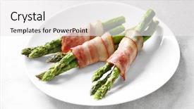  Presentation with organic light emitting diode - PPT theme enhanced with plate with bacon wrapped asparagus background and a white colored foreground