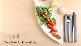  Presentation with nuggets - Audience pleasing PPT theme consisting of plate with bacon wrapped chicken nuggets on table backdrop and a lemonade colored foreground