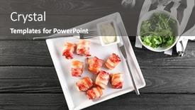  Presentation with nuggets - Cool new slide deck with plate with bacon wrapped chicken nuggets on table backdrop and a dark gray colored foreground