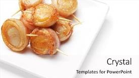  Presentation with white marble plate marble - Cool new presentation design with plate with bacon wrapped scallops backdrop and a white colored foreground