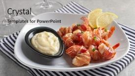 Presentation with shrimp - Slides with plate with bacon-wrapped shrimps background and a light gray colored foreground