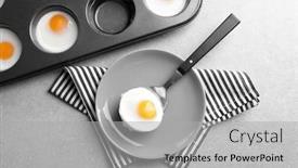  Presentation with muffin - Colorful theme enhanced with plate-with-baked-egg backdrop and a light gray colored foreground