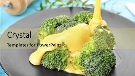  Presentation with cheese plate parmesan cheddar gouda - Slide deck with plate with broccoli and cheese background and a yellow colored foreground