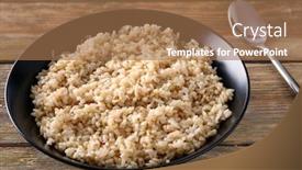  Presentation with brown rice - Colorful slide set enhanced with plate with brown rice on wooden table background backdrop and a coral colored foreground