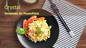  Presentation with brown rice - Audience pleasing PPT theme consisting of plate with brown rice and vegetables on wooden table backdrop and a tawny brown colored foreground