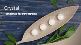  Presentation with candles - Beautiful slide set featuring plate with burning candles on wooden background top view backdrop and a ocean colored foreground