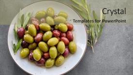  Presentation with olive green - Colorful theme enhanced with plate with canned olives backdrop and a mint green colored foreground
