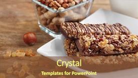  Presentation with energy bars - Amazing slide deck having plate with cereal energy bars backdrop and a tawny brown colored foreground