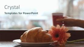  Presentation with croissant - Beautiful PPT theme featuring plate-with-croissant-and-flower backdrop and a sky blue colored foreground