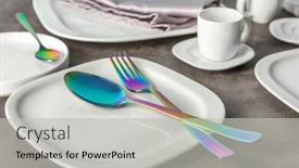  Presentation with cutlery - Theme with plate with cutlery on table background and a light gray colored foreground