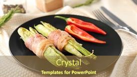  Presentation with green plate - PPT layouts featuring plate with delicious bacon-wrapped green beans on fabric background and a coral colored foreground