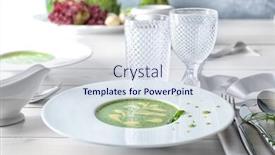  Presentation with cheese - Colorful slide set enhanced with plate with delicious broccoli cheese soup on table backdrop and a sky blue colored foreground