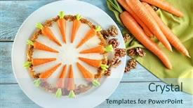  Presentation with cake - Slide deck with plate with delicious carrot cake background and a light blue colored foreground