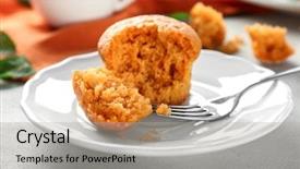  Presentation with muffin - Slide deck with plate with delicious carrot muffin background and a light gray colored foreground