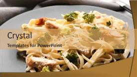  Presentation with chicken - Presentation design enhanced with plate with delicious chicken alfredo background and a  colored foreground