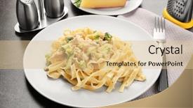  Presentation with chicken - Presentation design consisting of plate with delicious chicken alfredo background and a  colored foreground