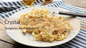 Presentation with chicken - Slide deck enhanced with plate with delicious chicken alfredo background and a  colored foreground