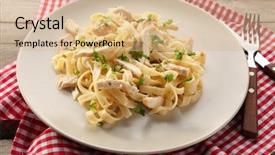  Presentation with chicken little chicks - Slide set enhanced with plate with delicious chicken alfredo background and a  colored foreground