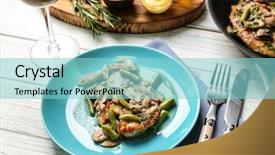  Presentation with mushrooms - Presentation theme consisting of plate with delicious chicken marsala background and a  colored foreground