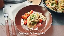  Presentation with chicken - Slide deck with plate with delicious chicken marsala background and a  colored foreground