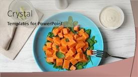  Presentation with sweet potato - Amazing slides having plate with delicious cut sweet potato on table backdrop and a light gray colored foreground