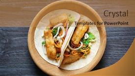  Presentation with fish tacos - Cool new PPT theme with plate with delicious fish tacos on wooden table backdrop and a gold colored foreground