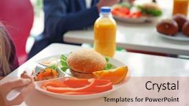  Presentation with school cafeteria - Presentation consisting of plate with delicious food background and a coral colored foreground