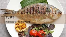  Presentation with fish - Presentation design consisting of plate with delicious fried fish background and a coral colored foreground