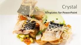  Presentation with green plate - Slides featuring plate-with-delicious-grilled-mackerel background and a lemonade colored foreground