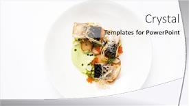  Presentation with green plate - Presentation theme with plate-with-delicious-grilled-mackerel background and a sky blue colored foreground