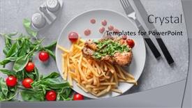  Presentation with frites - PPT layouts with plate-with-delicious-grilled-steak background and a light gray colored foreground