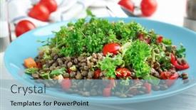  Presentation with lentils - Theme enhanced with cuisine cooked clean food - plate with delicious lentils salad background and a light blue colored foreground