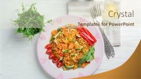  Presentation with lentils - PPT theme enhanced with plate with delicious lentils salad on wooden table background and a lemonade colored foreground