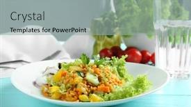  Presentation with lentils - Amazing slides having plate with delicious lentils salad on wooden table backdrop and a light gray colored foreground