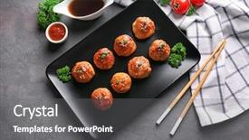  Presentation with meatball - Colorful PPT layouts enhanced with plate with delicious meatballs backdrop and a gray colored foreground