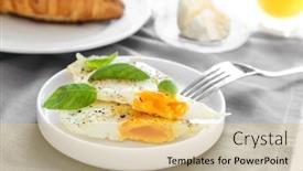  Presentation with tablecloth - Slides having plate with delicious over hard fried eggs on tablecloth background and a yellow colored foreground
