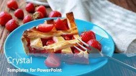  Presentation with strawberry - PPT theme with plate-with-delicious-piece background and a teal colored foreground