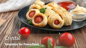  Presentation with table meal plan for osteotphorosis - Slides featuring plate with delicious sausage rolls on table background and a tawny brown colored foreground