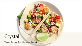  Presentation with shrimp - Audience pleasing slide deck consisting of plate with delicious shrimp tacos backdrop and a lemonade colored foreground