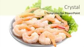  Presentation with shrimps - Beautiful theme featuring plate with delicious shrimps on white background backdrop and a blonde colored foreground