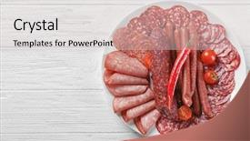  Presentation with sliced fresh papaya on wooden - Cool new presentation theme with plate with delicious sliced sausages backdrop and a light gray colored foreground